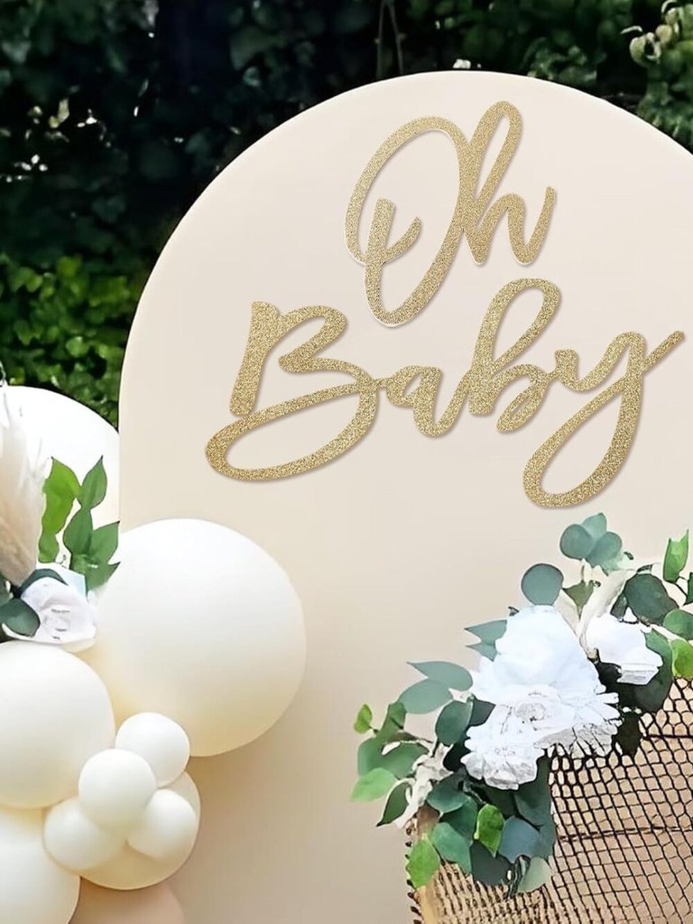 Oh Baby' Sign for Backdrop - Felt Champagne Gold Baby Shower Banner Boy Girl Dec